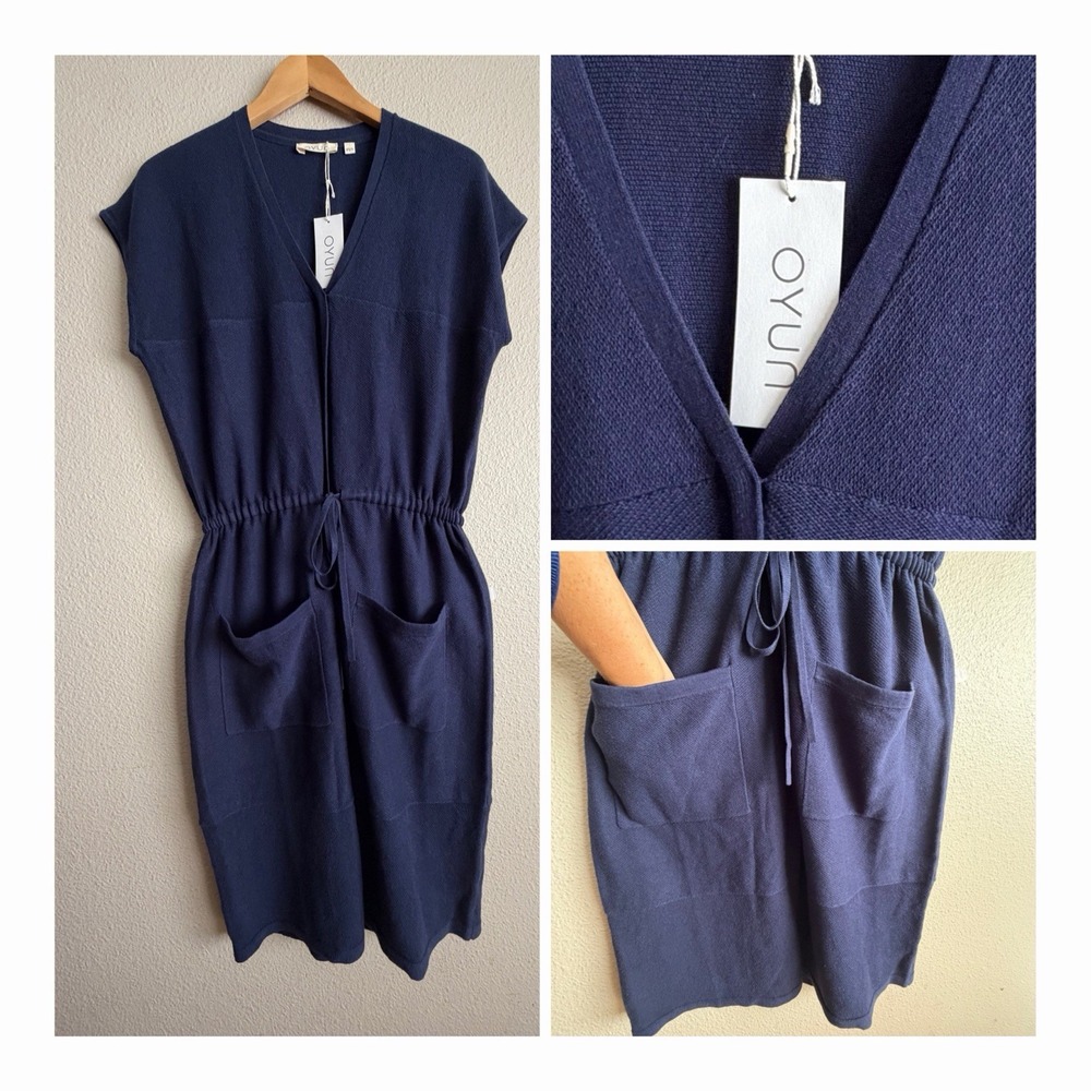Oyun Dakota Tie Waist Knit Dress Midnight Blue Size XS/S NWT Linen Cotton Blend